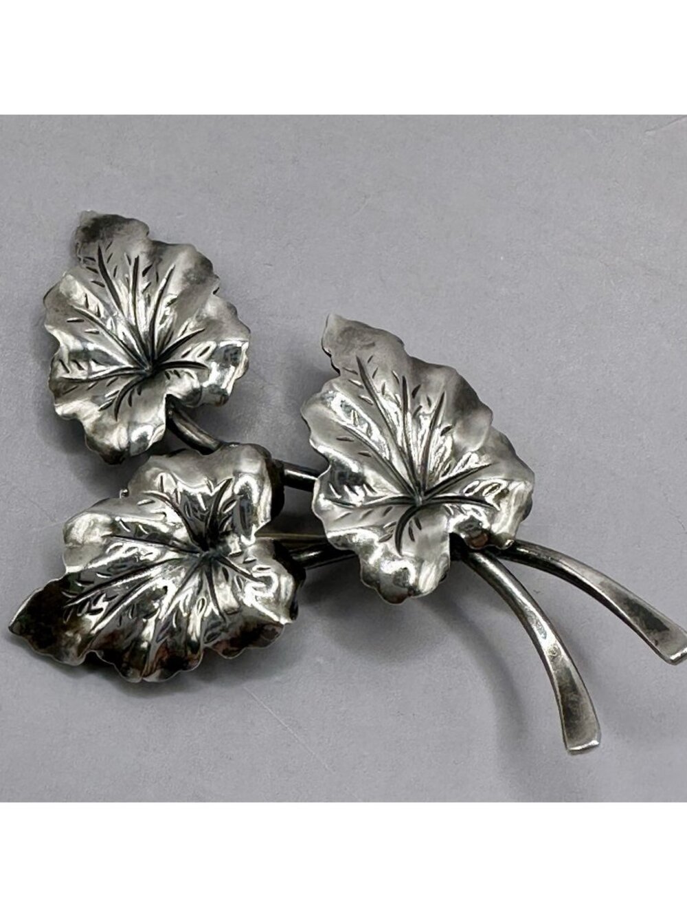 Signed Niels Erik From Three Leaf Brooch Denmark Sterling Silver Arts And Crafts